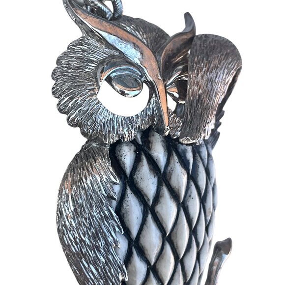 Signed Razza Large Owl Pendant Necklace With Articulating Branch Silver-Tone VTG - Picture 3 of 10